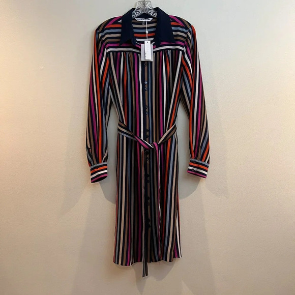 Trina Turk Lamarr Striped Silk Blend Tie Waist Collared Designer Maxi Dress NWT - Picture 2 of 12